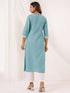 Janasya Women's Light Blue Pure Cotton Embroidered Straight Kurta
